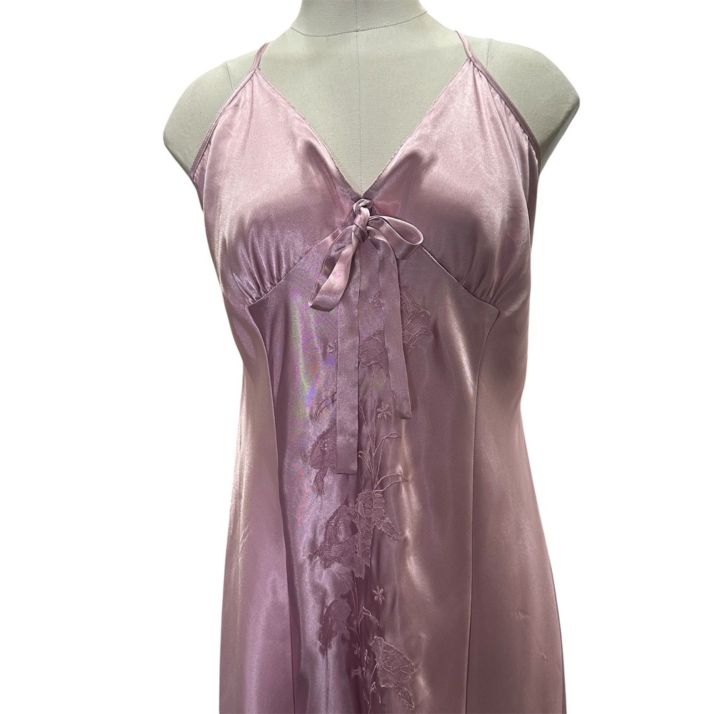 Jones New York Nightgown Womens Large Pink Satin Floral Embroidered Slip Dress - Picture 13 of 13